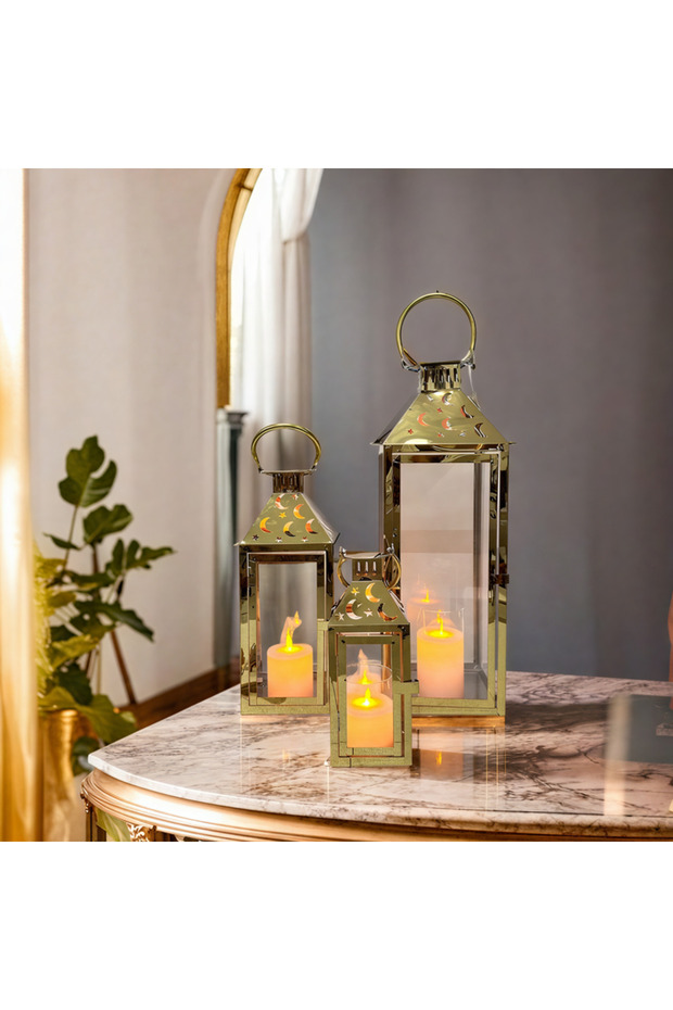 طقم فوانيس رمضان 3 قطع ذهبي