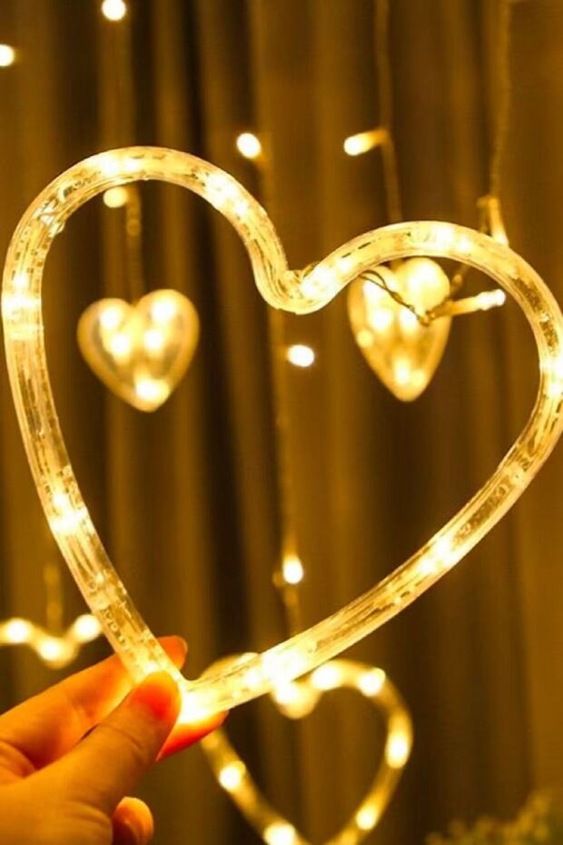 Kalp Perde Led Işık Fişli - 2