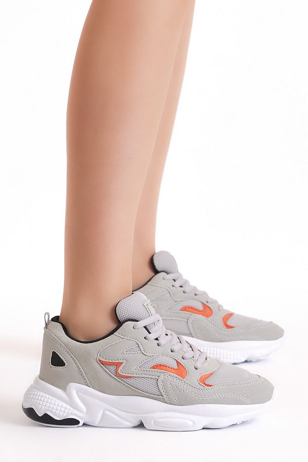 Unisex Gri Rahat Kalıp Yüksek Taban Bağcıklı Spor Ayakkabı - 1