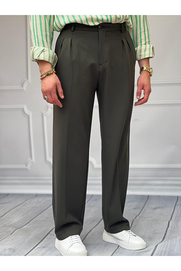 Baggy Kalıp Pile Detaylı Kumaş Pantolon - 1