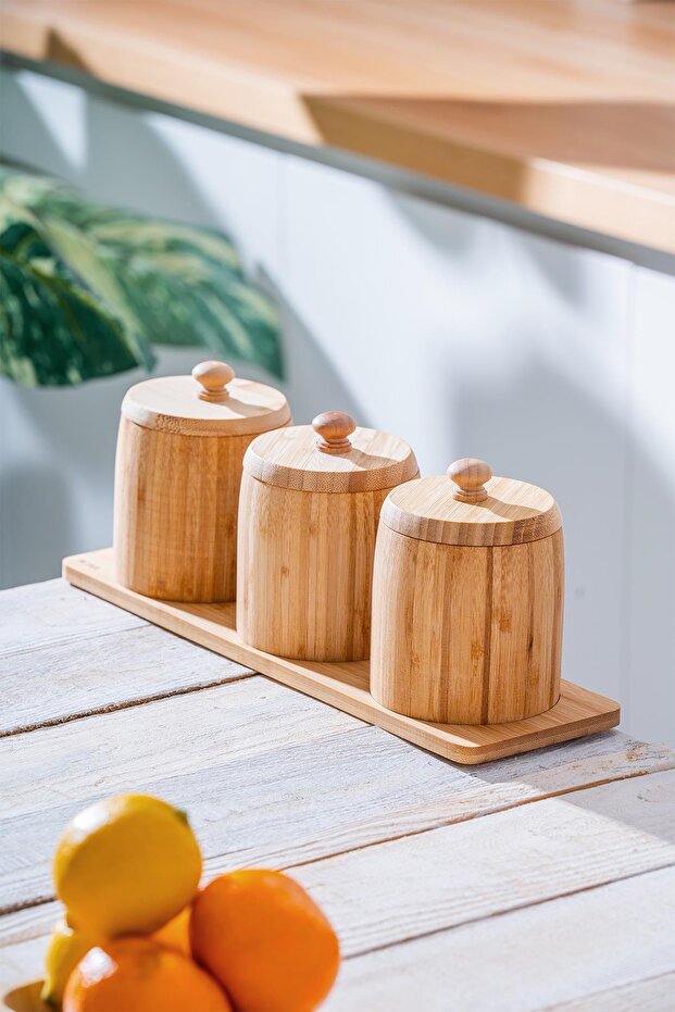 Bambu Standlı 3 lü Baharat Takımı - 1