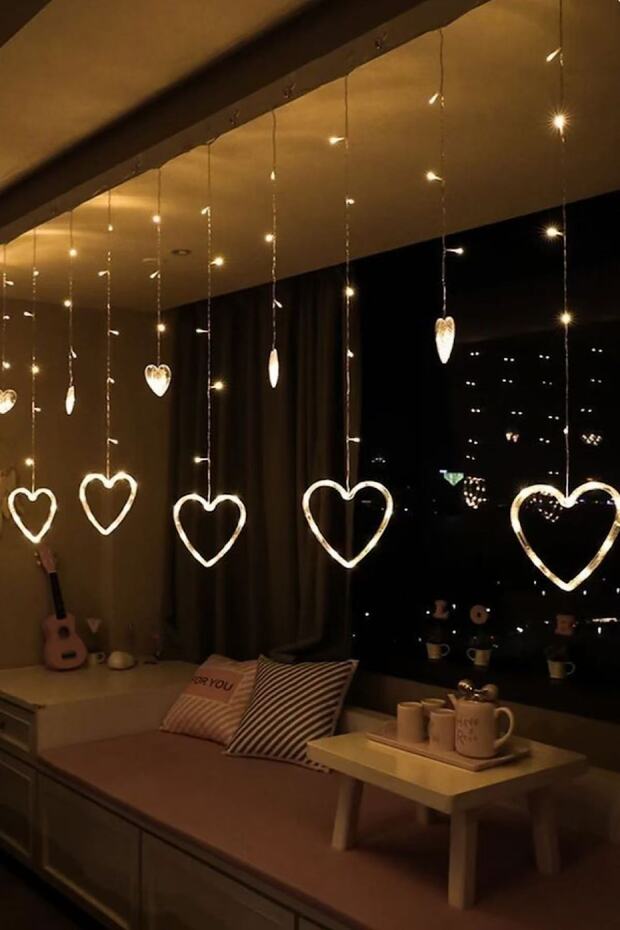 Kalp Perde Led Işık Fişli - 3