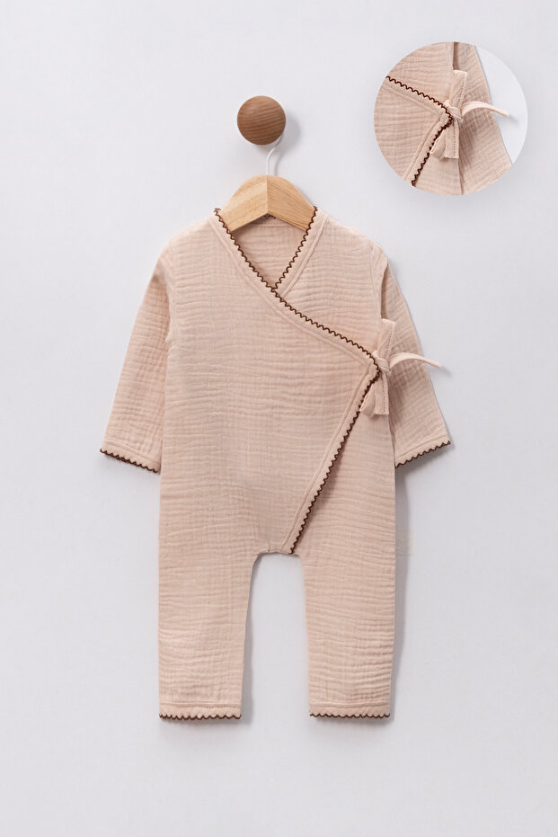 Regular Riffy Double-Breasted Muslin Jumpsuit-Hat Two-Piece Set Casual/Daily Basic Organic Woven Cotton