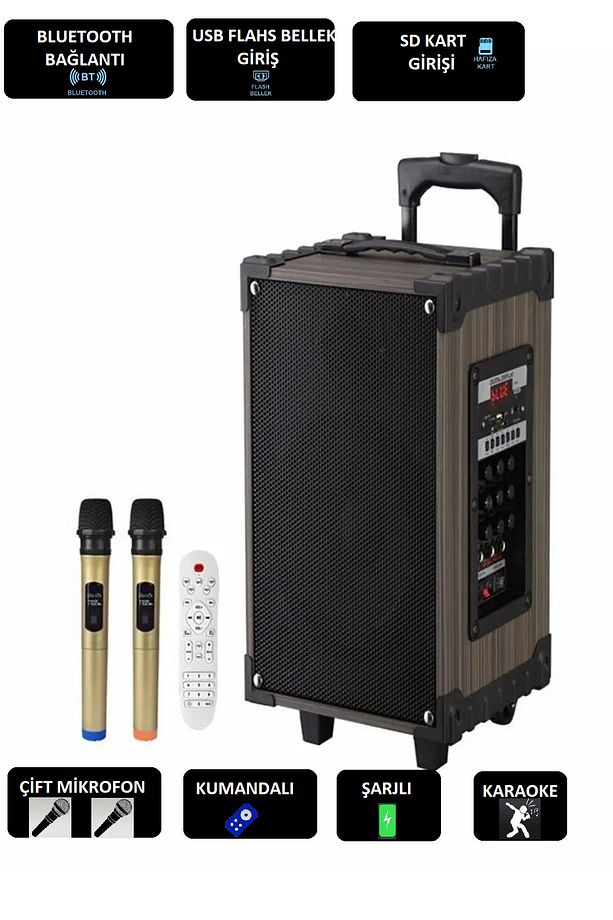 Şarjlı Kumandalı Çift Mikrofonlu Xxl Box Hoparlör Karaoke Sistemi 12 Inç Taşınabilir Amfi Hoparlör - 1