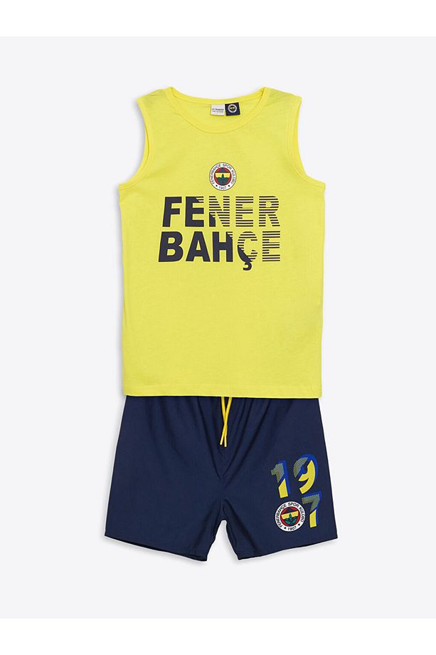 LCW Bisiklet Yaka Fenerbahçe Baskılı Erkek Çocuk Atlet ve Deniz Şortu - 1