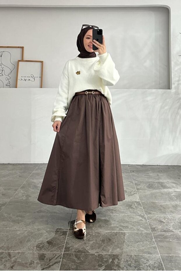 Poplin Standard Size Long Skirt with Pockets - 1