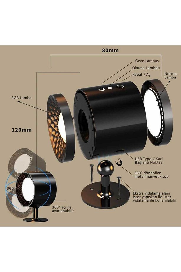 Led RGB Çift Taraflı Şarjlı Kumandalı Duvar Aplik Aydınlatması Beyaz - 8
