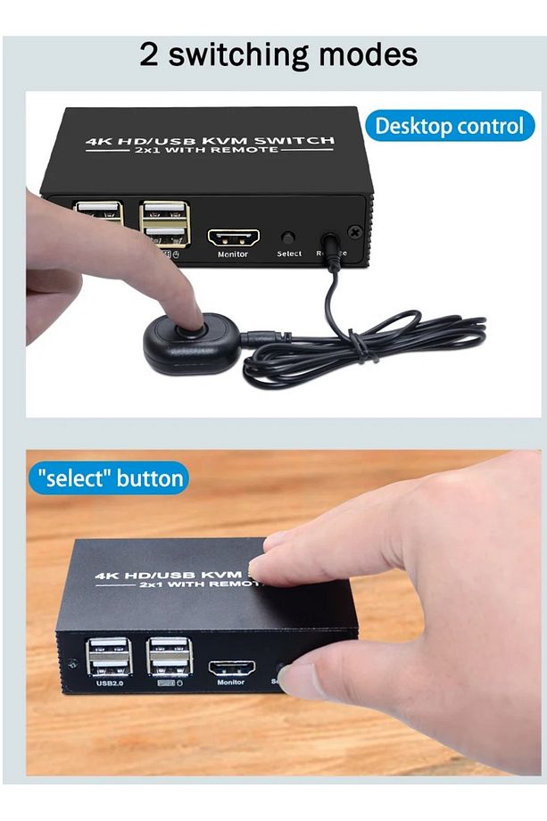 4306 Hdmi Kvm Switch 2 Port Usb Type C 2 PC Tek Kasa Klavye Mouse Kontrol Çoklayıcı - 4