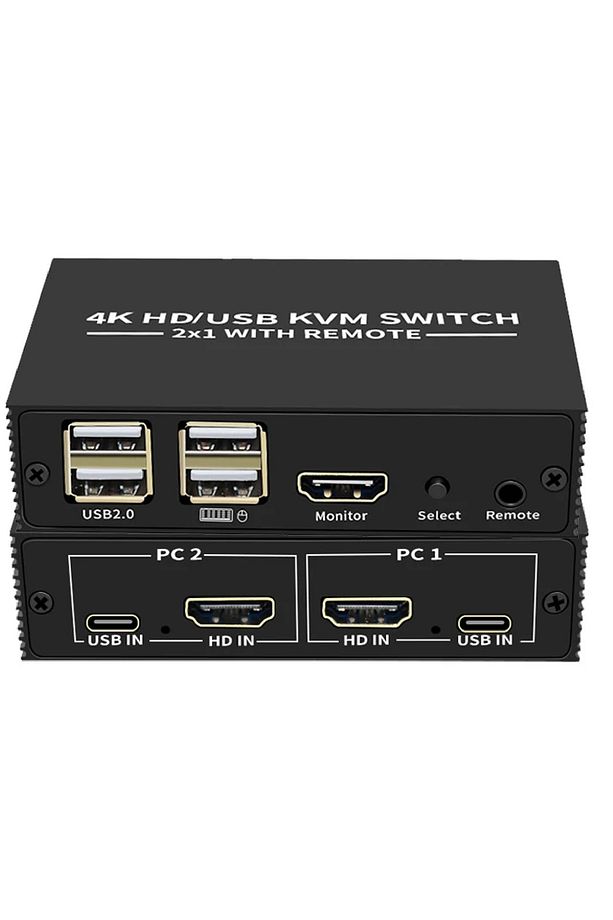 4306 Hdmi Kvm Switch 2 Port Usb Type C 2 PC Tek Kasa Klavye Mouse Kontrol Çoklayıcı - 2