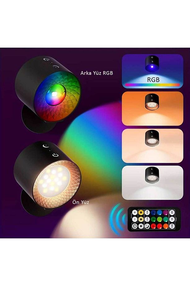 Led RGB Çift Taraflı Şarjlı Kumandalı Duvar Aplik Aydınlatması Beyaz - 6