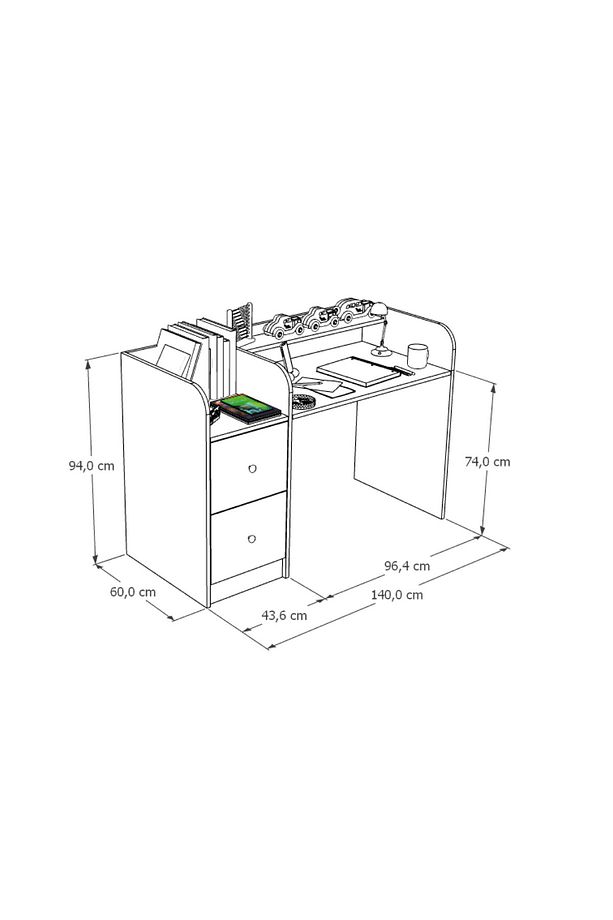 Tilup Çalışma Masası Antrasit-Beyaz Çocuk Odası Çalışma Masası Çekmeceli - 6