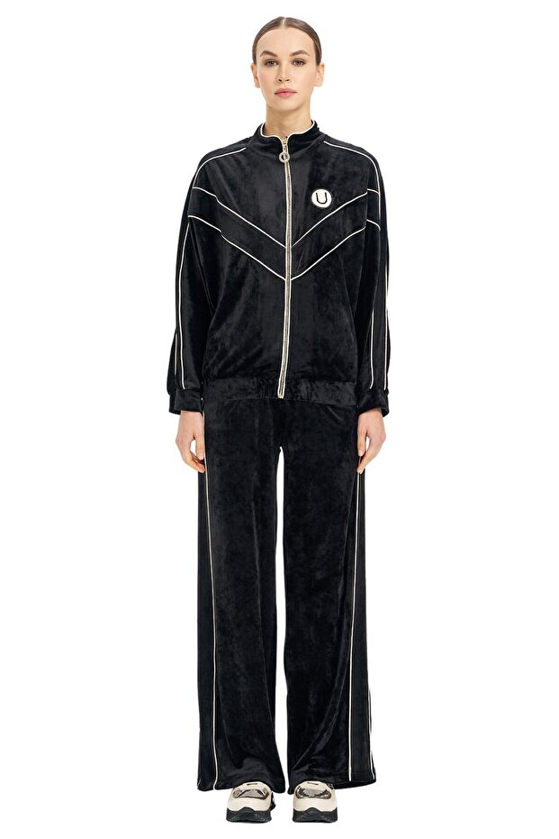 Dik Yaka Çizgili Sweatshirt - 1