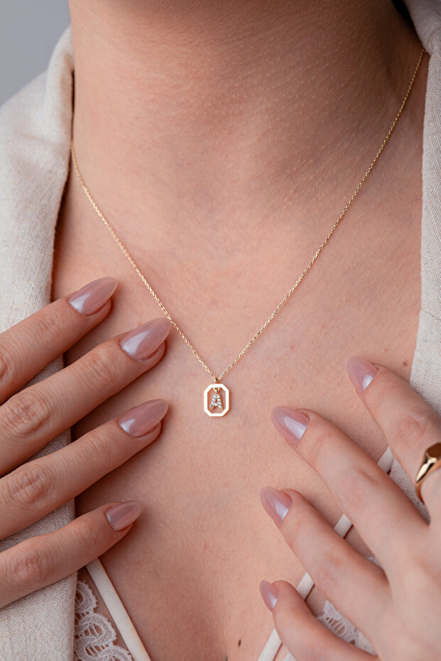 14 Ayar Altın A Harf Kolye - 4