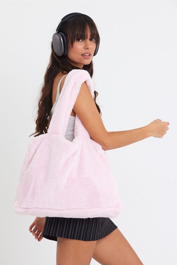 Baby Pink Laptop Tote / Women's Plush Toscana Computer Bag 42X34 Handle 65 cm
