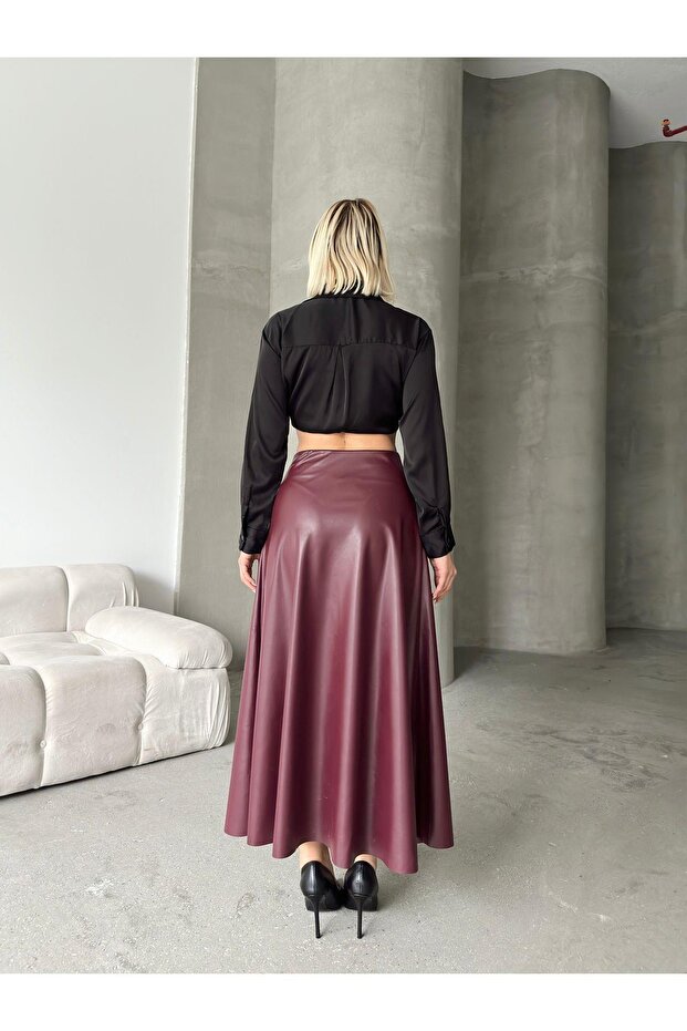 Maxi Boy Çan Deri Etek - 6