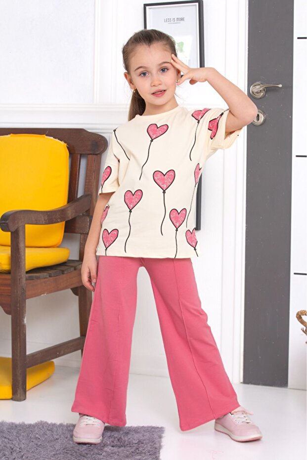 Spanish Leg Leggings Pants Heart Printed Oversize Tshirt Girls' Bottom Top Set