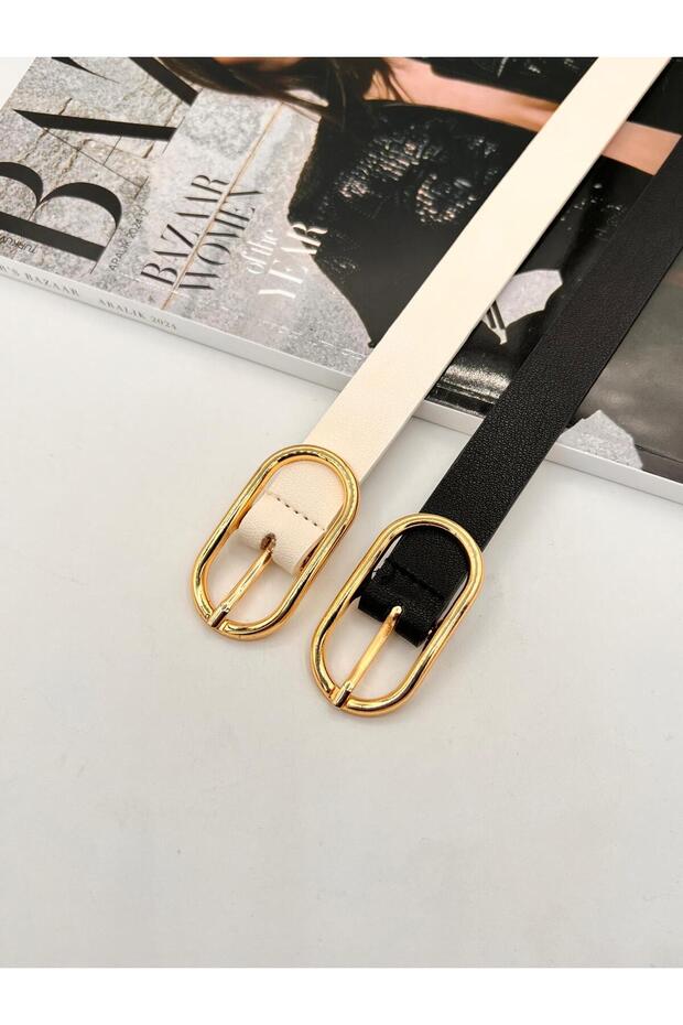 2-Piece Long Oval Buckle Gold Women's Belt Trouser Belt Dress Belt Shirt Belt Coat Belt