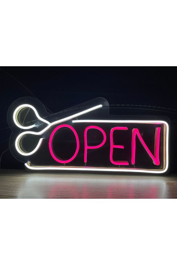 Neon LED Duvar Dekoratif Aydınlatma -Open Berber, 30x15cm- - 6