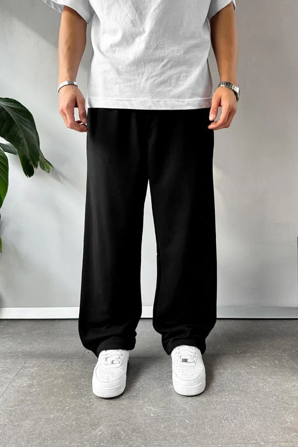 Yüksek Bel Unisex Basic Baggy Bol Kalıp Oversize Eşofman Altı Siyah Gri - 5