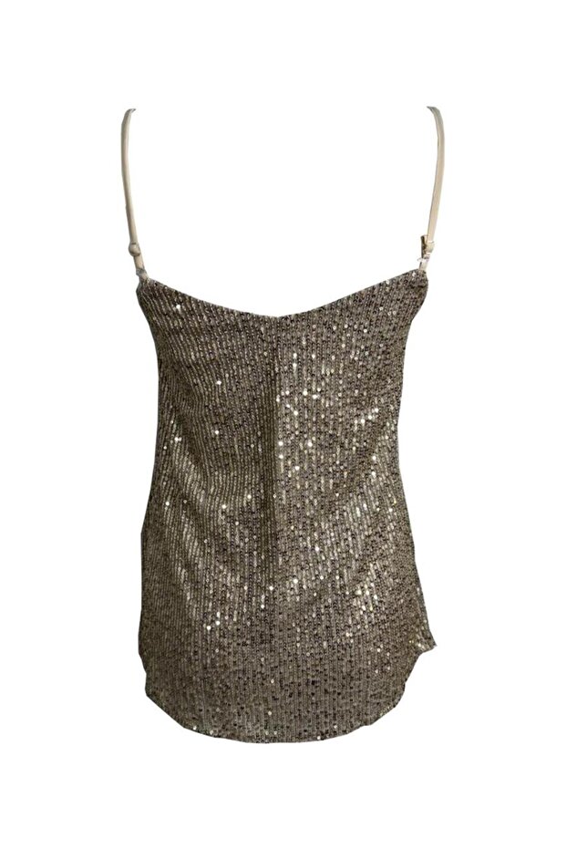 BEJ SILVER PAYETLİ ASKILI BLUZ - 2
