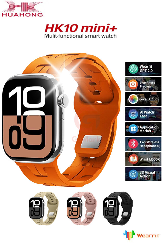 HK 10 Mini Plus 41mm Amoled Ekranlı Akıllı Saat 3 Kordonlu - 1
