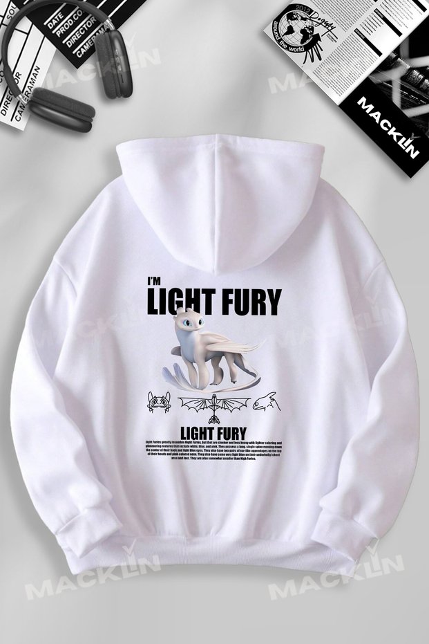 Unisex Women Men Night & Light Fury Dragon Back Printed Hooded Basic Sweatshirt