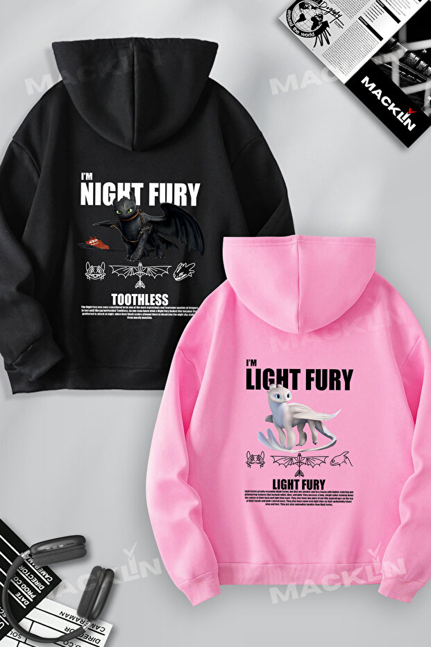 Dear Couple Combination Light & Night Fury Back Printed Special Design Hooded Sweatshirt Set of 2