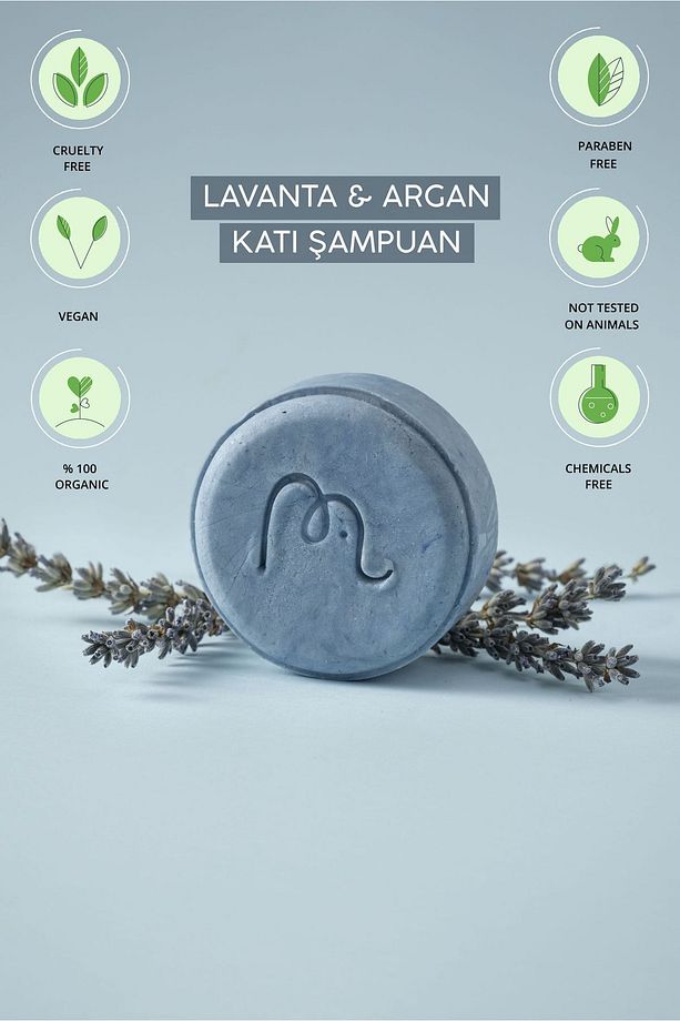 Lavanta & Argan Katı Şampuan 120 Gr, Bitkisel, %100 Doğal El Yapımı - 1