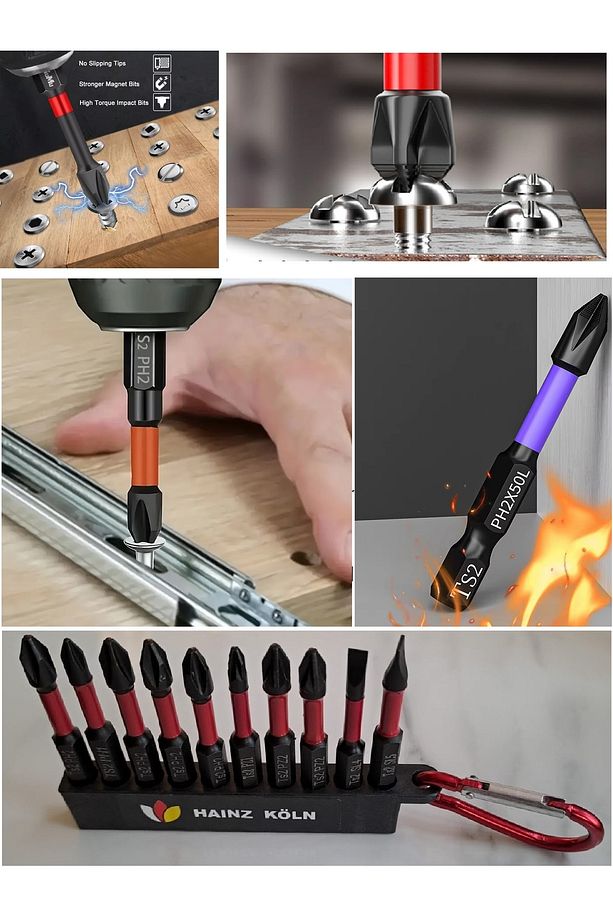 Bits Uç Matkap Ucu Tornavida Ucu Vidalama Ucu Yıldız Profesyonel 10 Lu Ph2 Pz2 Anahtarlıklı - 6