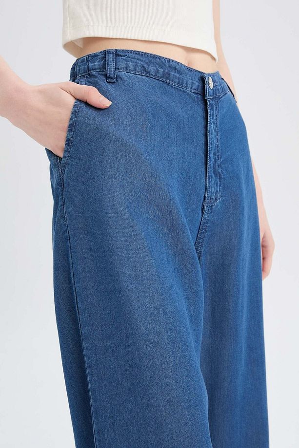 Pull On Wide Leg Yüksek Bel Uzun Yumuşak Jean Yıkamalı Pantolon D8239AX25SM - 5