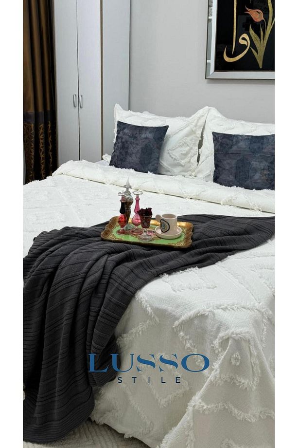 Iskandinav Çift Kişilik Yatak Örtüsü 240 X 250 Cm Ve 2 Adet Yastık Ekru - 3