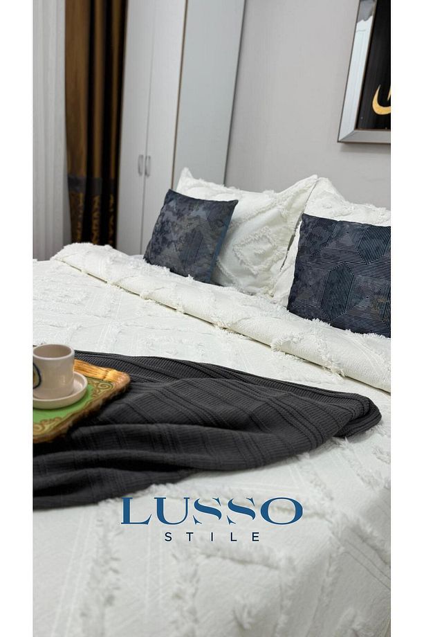 Iskandinav Çift Kişilik Yatak Örtüsü 240 X 250 Cm Ve 2 Adet Yastık Ekru - 4