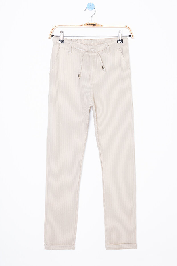 Cream Waist Lace-Up Double Leg Boys' Jogger Pants 20038