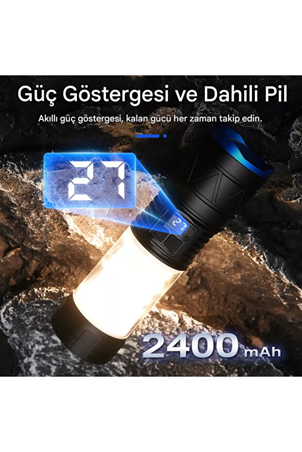 Süper Parlak LED Taktik El Feneri Yakınlaştırılabilir USB Şarj Edilebilir - 8