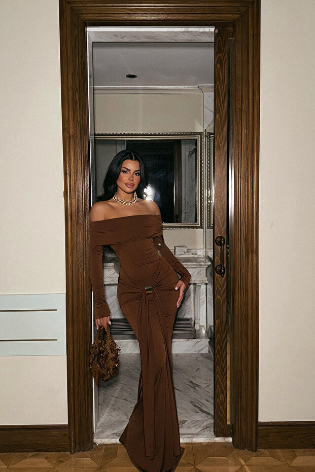 Rochie lungă maro Fallon - ATE-2186 - 5