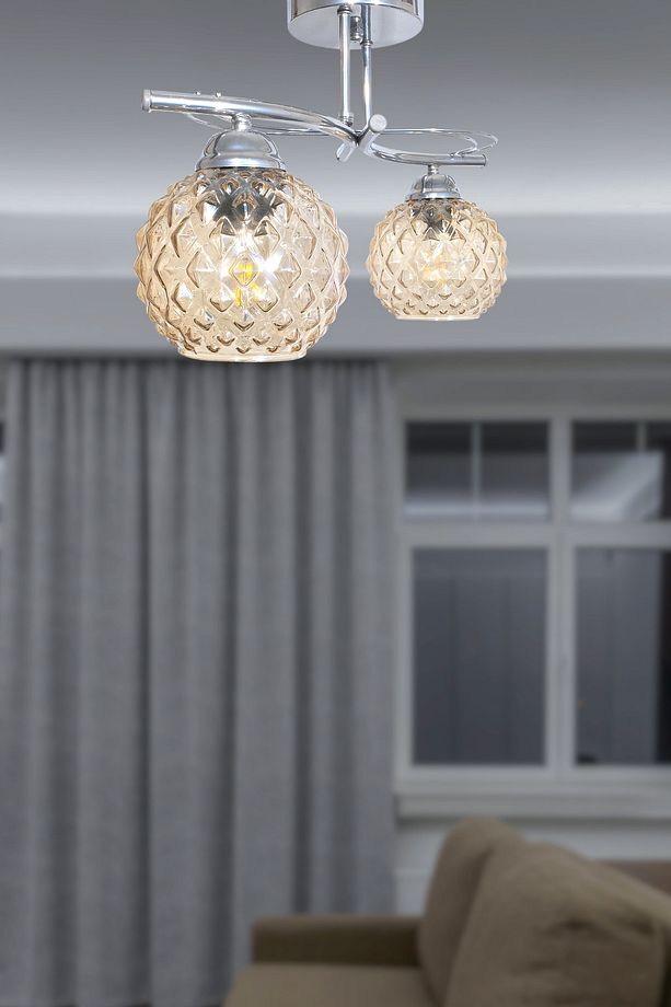Rengin Modern Krom Renk 2 Li Camlı Avize Salon - Mutfak - Yatak Odası - 2