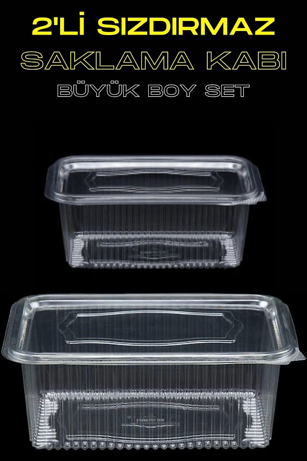 Plastik Sızdırmaz Kap Kullan At Tek Kullanımlık Plastik Kapaklı Kase 2' Li Büyük Boy Set - 1