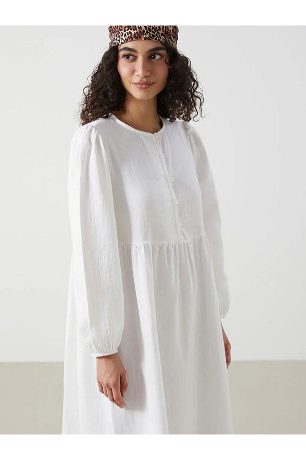 LCW Modest Ekru Bisiklet Yaka Kadın Elbise - 3