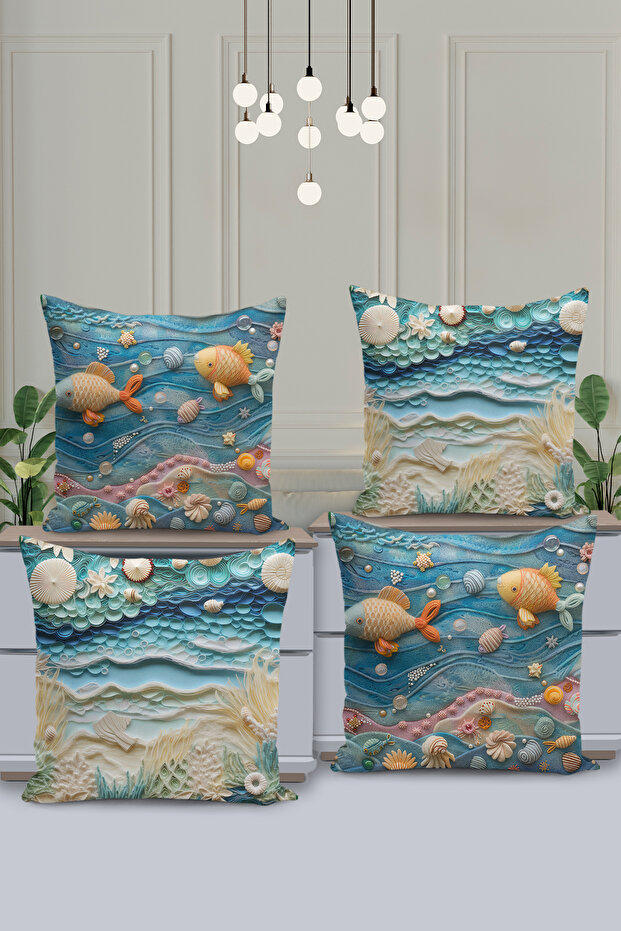 Set of 4 Cushion Cover Set, Reversible Digital Print