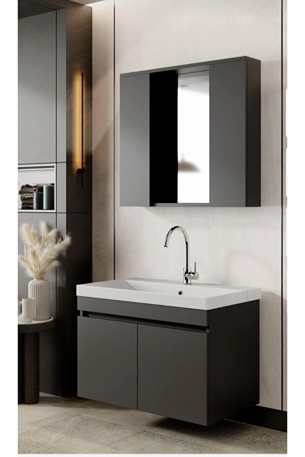 65 cm antrasit mdf banyo dolabi - 1