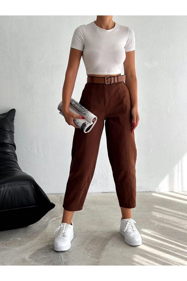 Gabardin Önü Çımalı Balon Pantolon - 1