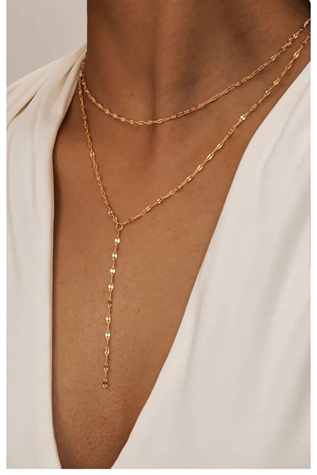 Steel Lip Chain Y Necklace