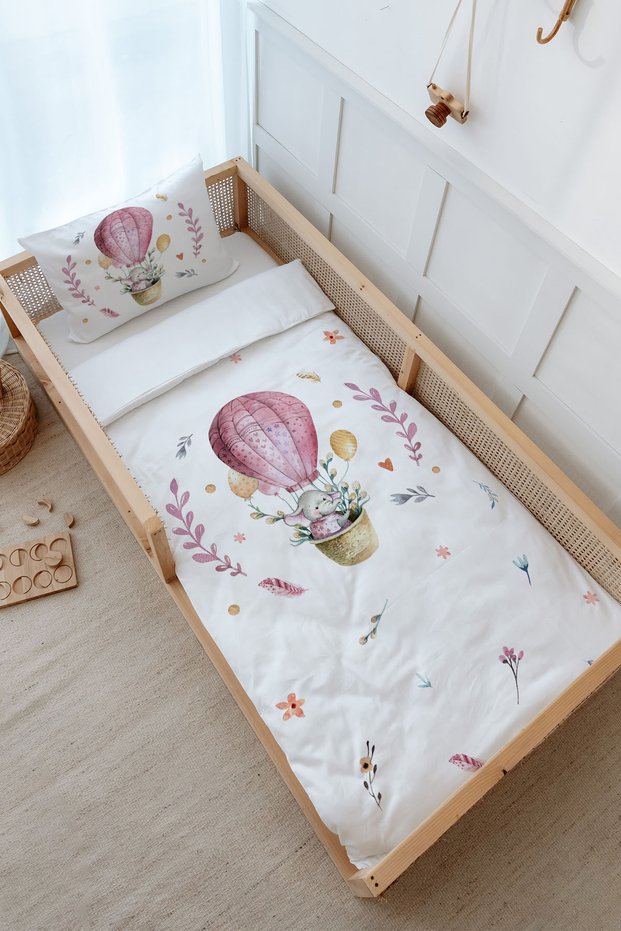 Montessori Bedding Set (100X200) - for Baby Series - Elephant in a Pink Balloon