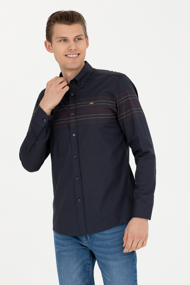 Men's Navy Blue Long Sleeve Shirt 50272945 -Vr033