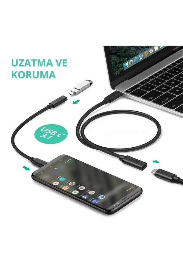 Usb 3.1 Thunderbolt 3 Type-c Erkek To Type-c Dişi Uzatma Kablosu 50 Cm - 4