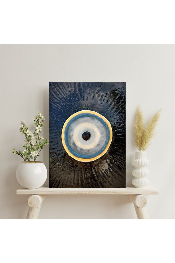 El Yapımı Nazar Temalı 3D Duvar Tablosu - Alçı & Epoksi, Akrilik Boya ve Sim Detaylı Tablo, 35x50 cm - 1