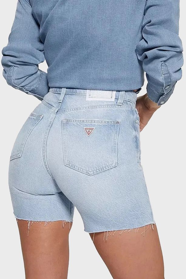 Kadın 80'lerin Pedal Yüksek Bel Mavi Kot Şort - 4