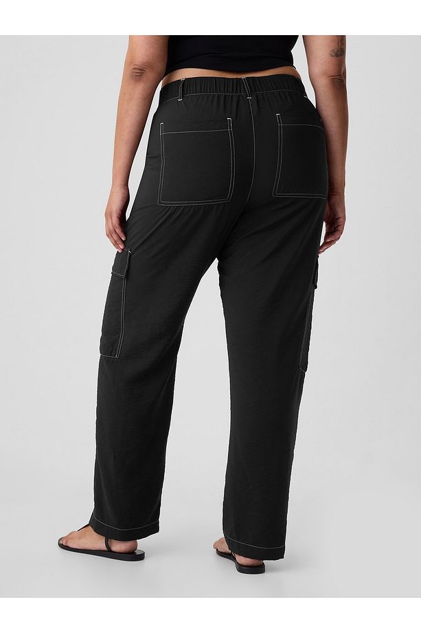 Kadın Siyah Mid Rise Pull-On Kargo Pantolon - 4