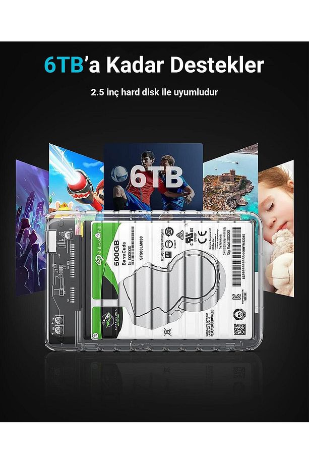 Usb3.2 Gen2 6gbps Type-c 2.5” Inch Sata Ssd Hard Disk Kutusu Şeffaf - 5