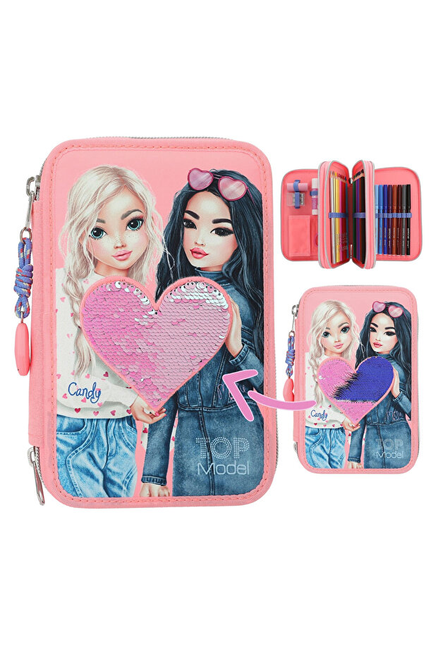 TOPModel Triple Pencil Case with reversible sequins - 2